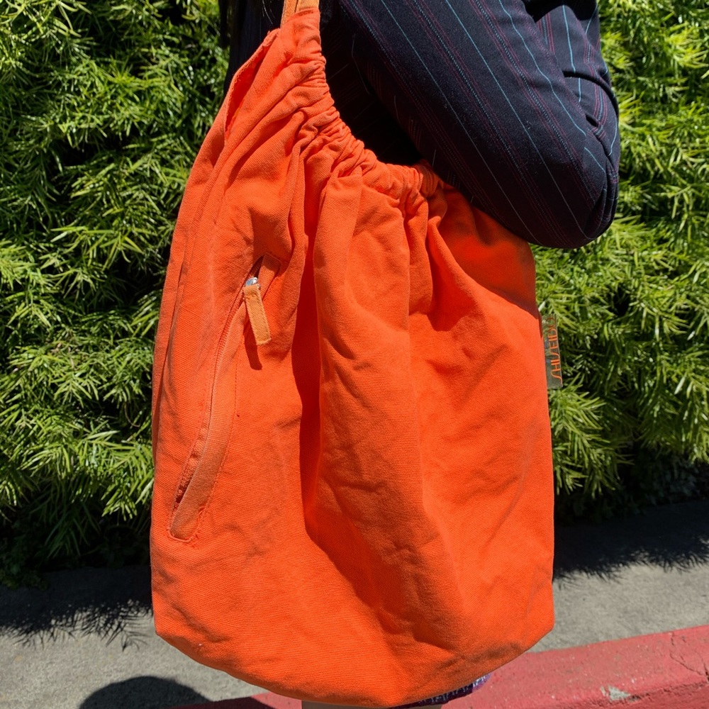 Shiseido large bright orange canvas tote